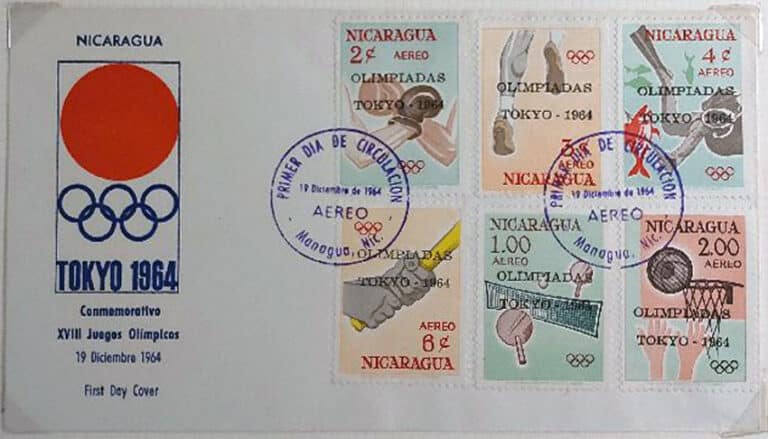 1964 Nicaragua – Olympic Games in Tokyo, "Olympiadas Tokyo 1964" overprint First Day Cover