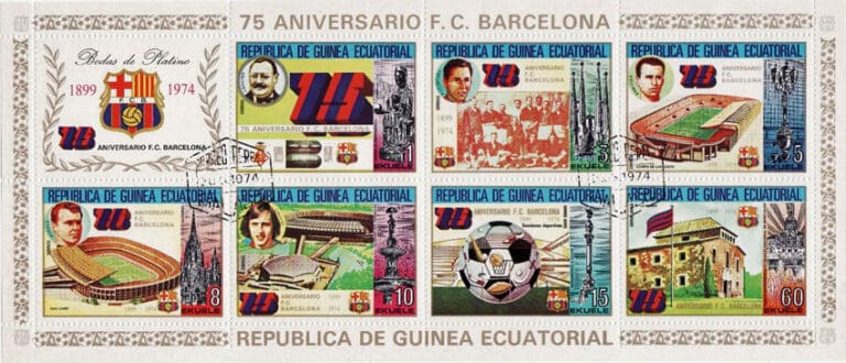 1974 Equatorial Guinea – 75 Aniversario F.C. Barcelona Stamp Sheet