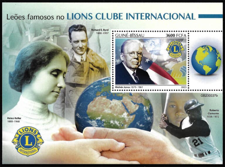 2023 Guinea Bissau – Lions Club International Sheet with Melvin Jones featuring Roberto Clemente