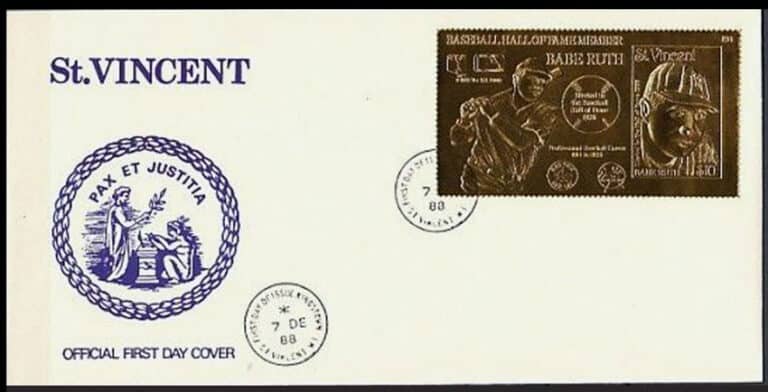 1988 St. Vincent – Babe Ruth Gold First Day Cover