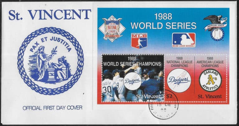 1988 St. Vincent – World Series Champion Los Angeles Dodgers First Day Cover