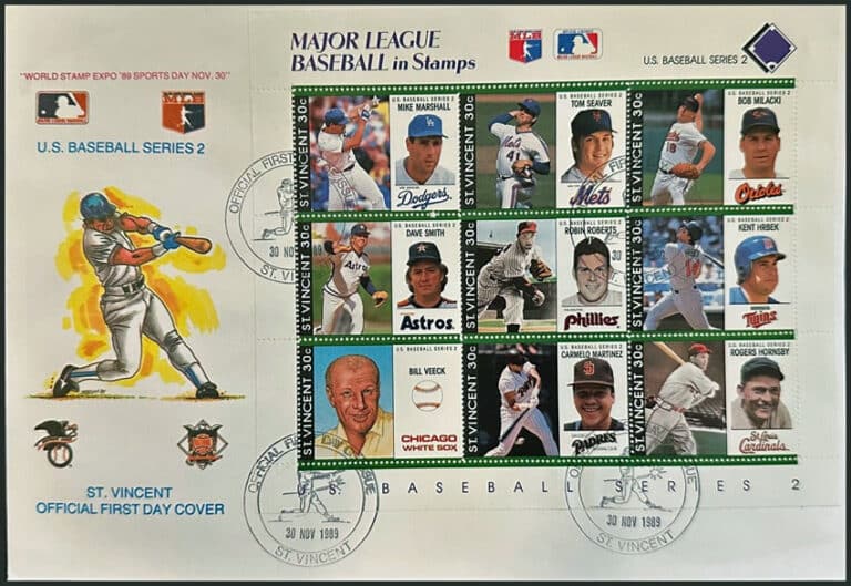 1989 St. Vincent – Major League Baseball in Stamps Series 2 First Day Cover