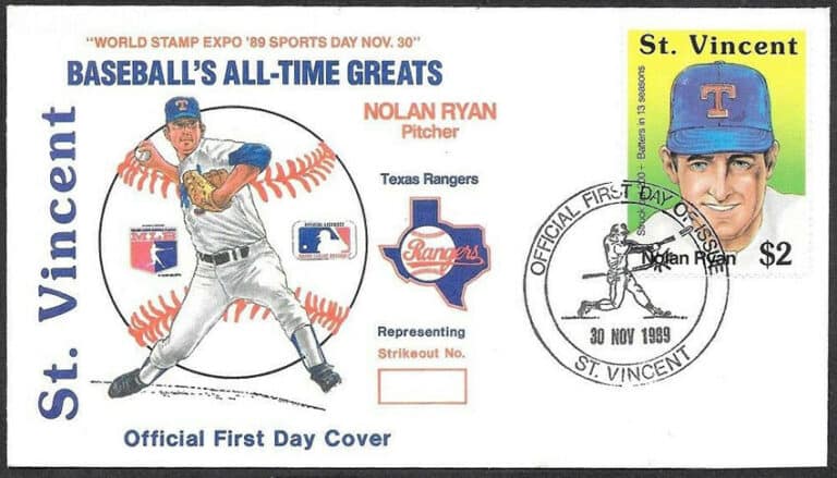1989 St. Vincent – Nolan Ryan First Day Cover