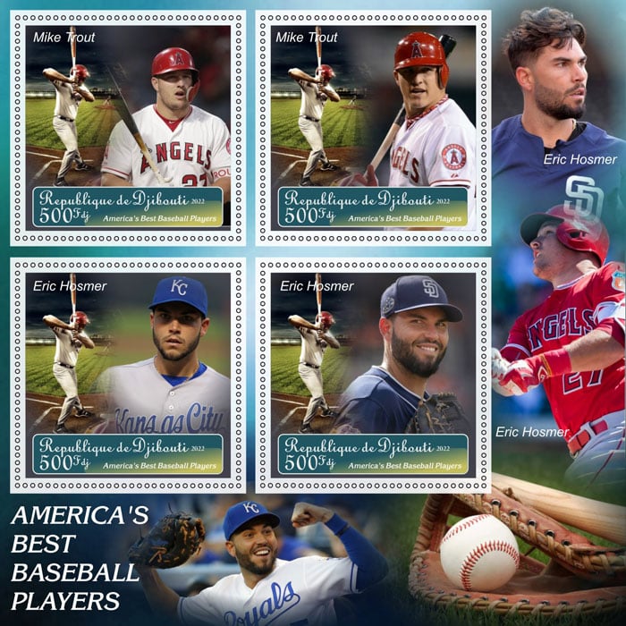 2022 Djibouti – America's Best Baseball Players, 4 values with Mike Trout & Eric Hosmer