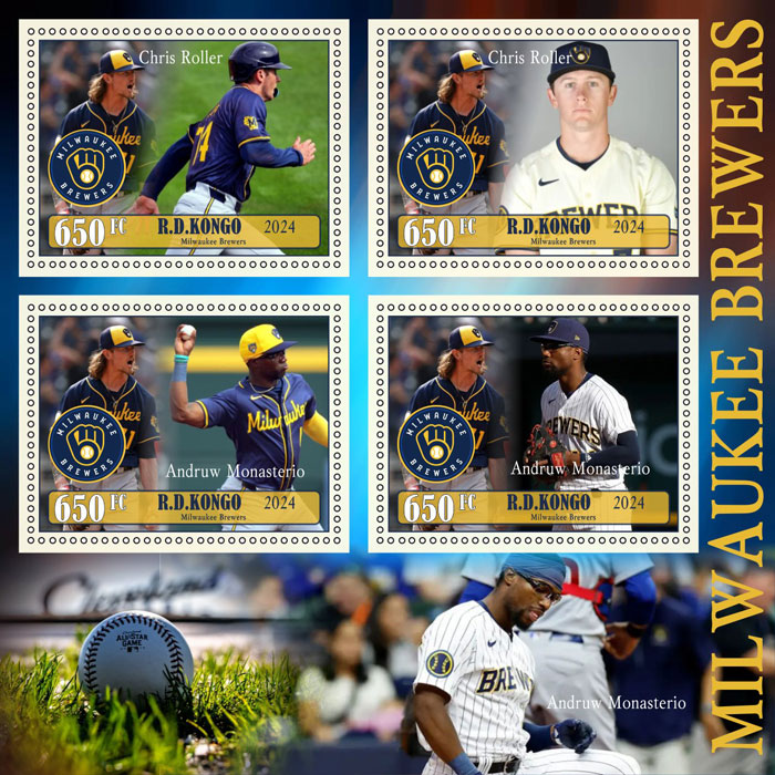 2024 Congo – Milwaukee Brewers, 4 values with Chris Roller, Andruw Monasterio