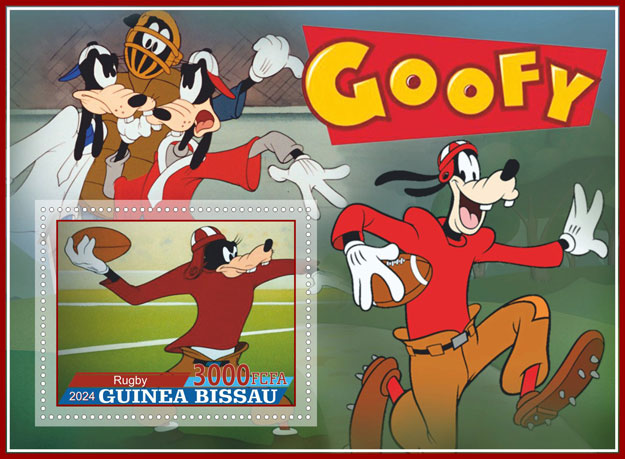 2024 Guinea – Goofy, 1 value – football (with baseball background)