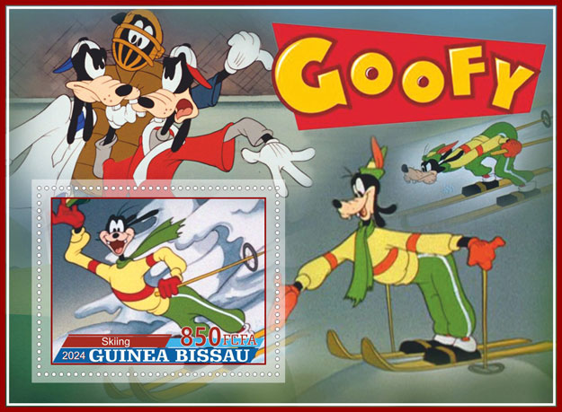 2024 Guinea – Goofy, 1 value – skiing (with baseball background)