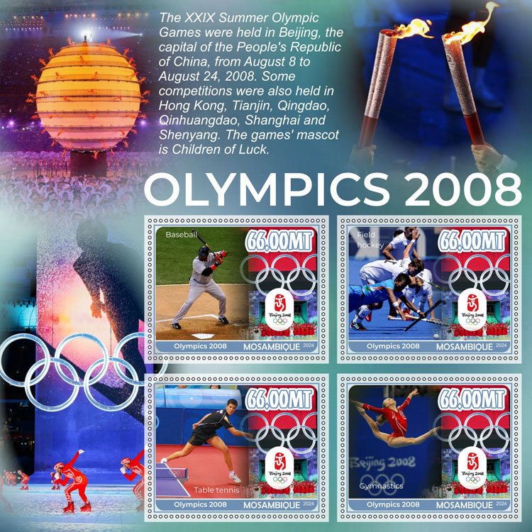 2024 Mozambique – Olympics 2008, 4 values with baseball, field hockey, table tennis, gymnastics