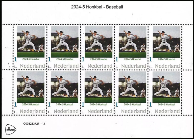 2024 Netherlands – 2024-5 Honkbal: pitcher stamp sheet (10 values)