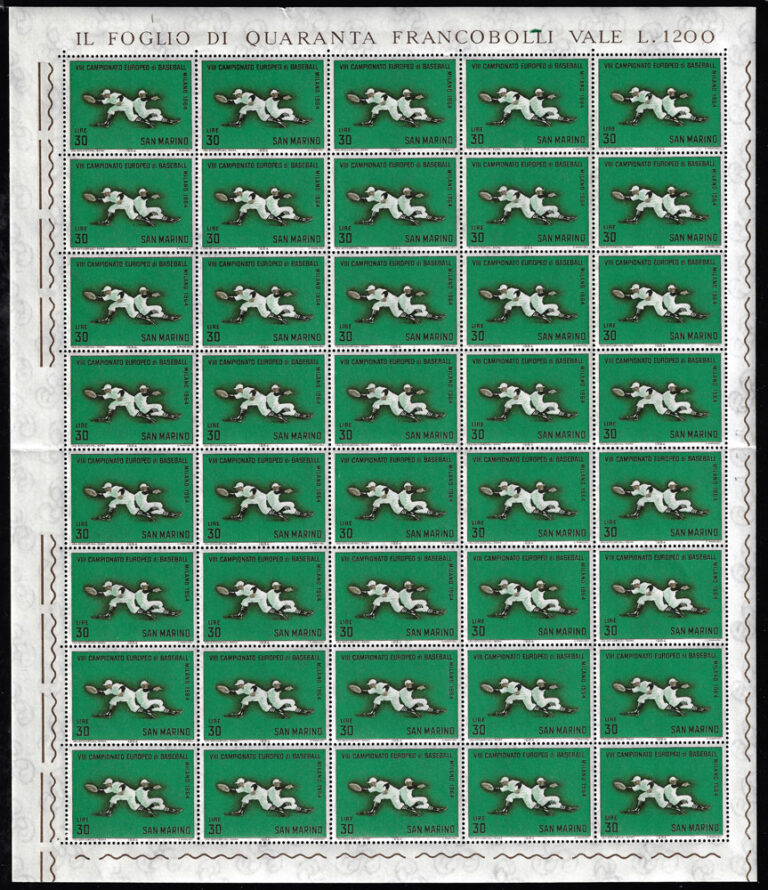 1964 San Marino – VIII Campionato Europeo di Baseball, 30 lire Sheet