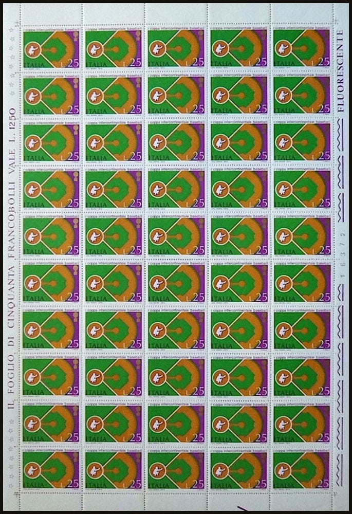 1973 Italy – 1st Coppa Intercontinentale Baseball, 25 lire Sheet