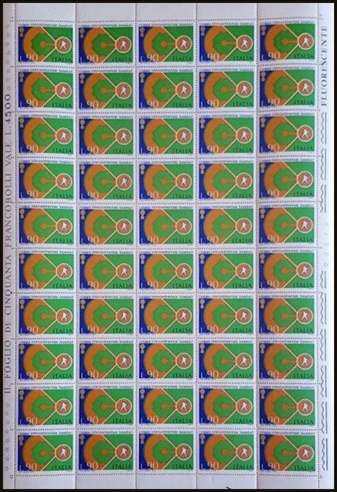 1973 Italy – 1st Coppa Intercontinentale Baseball, 90 lire Sheet