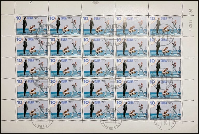 1974 Cuba – History of Baseball Stamp Sheet, 10¢