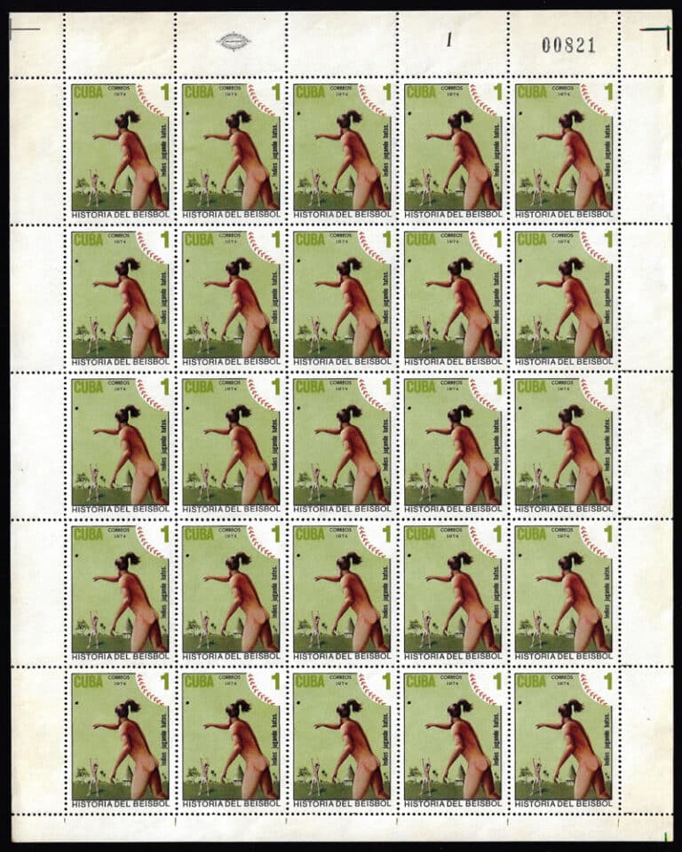 1974 Cuba – History of Baseball Stamp Sheet, 1¢