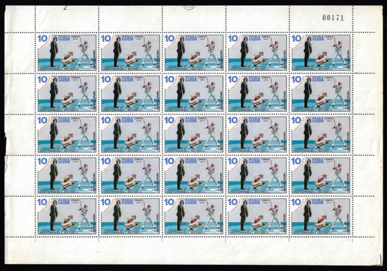 1974 Cuba – History of Baseball Stamp Sheet, 10¢