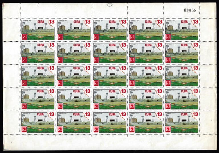 1974 Cuba – History of Baseball Stamp Sheet, 13¢