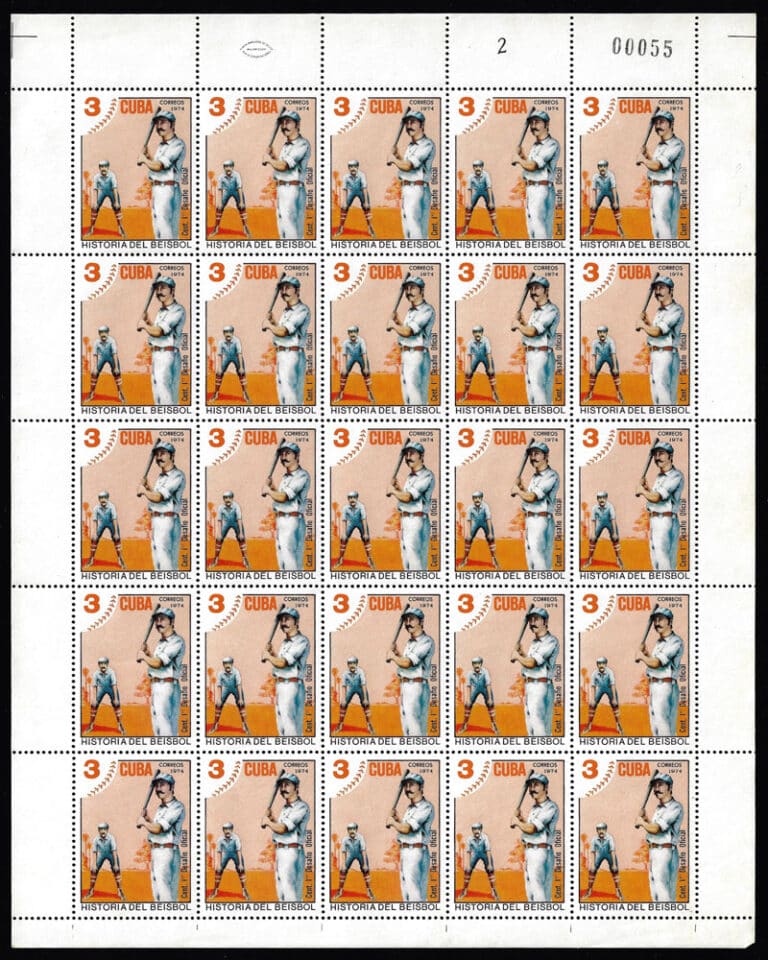 1974 Cuba – History of Baseball Stamp Sheet, 3¢