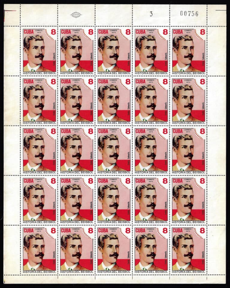 1974 Cuba – History of Baseball Stamp Sheet, 8¢