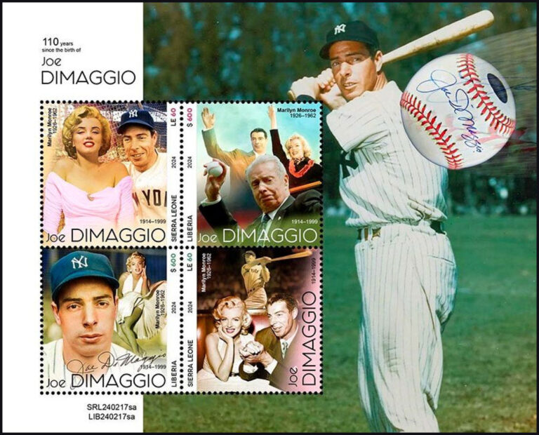 2024 Liberia & Sierra Leone – 110 Years Since the Birth of Joe DiMaggio, with Marilyn Monroe, 4 values