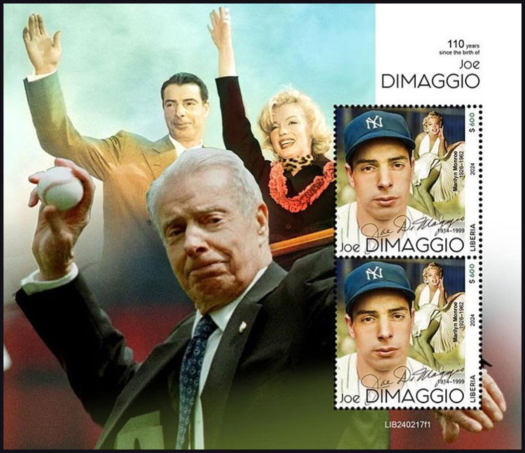 2024 Liberia – 110 Years Since the Birth of Joe DiMaggio, with Marilyn Monroe, 2 values, A