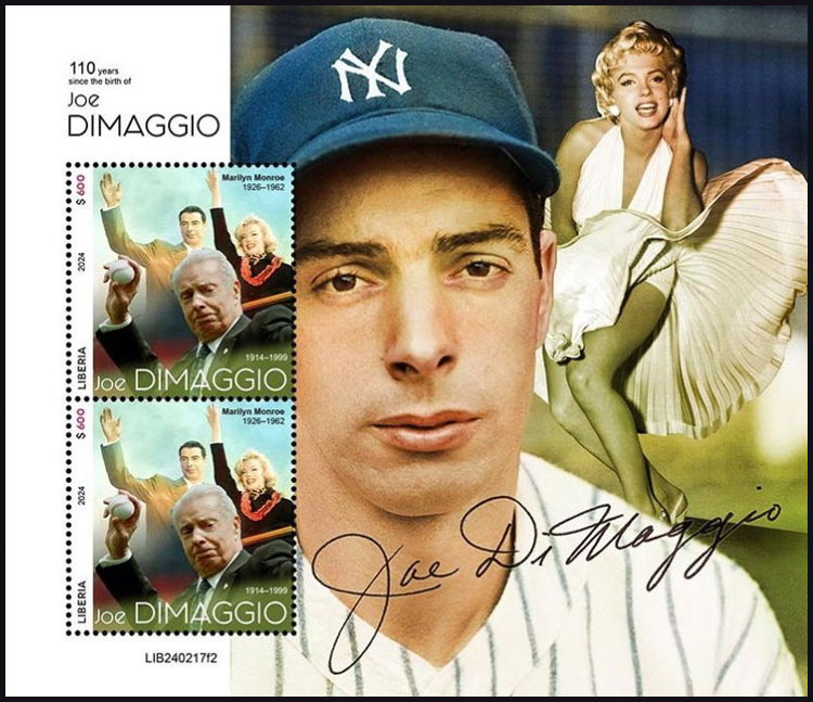 2024 Liberia – 110 Years Since the Birth of Joe DiMaggio, with Marilyn Monroe, 2 values, B