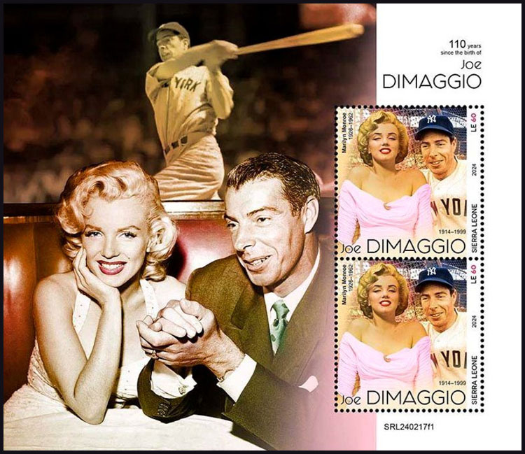 2024 Sierra Leone – 110 Years Since the Birth of Joe DiMaggio, with Marilyn Monroe, 2 values, A