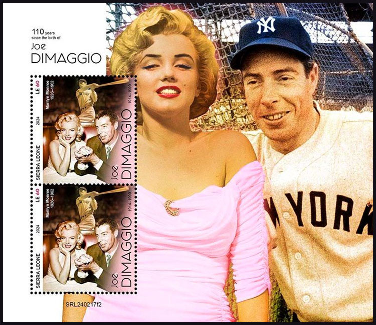 2024 Sierra Leone – 110 Years Since the Birth of Joe DiMaggio, with Marilyn Monroe, 2 values, B