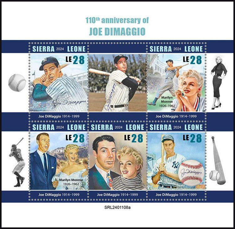 2024 Sierra Leone – 110 Years Since the Birth of Joe DiMaggio, with Marilyn Monroe, 6 values