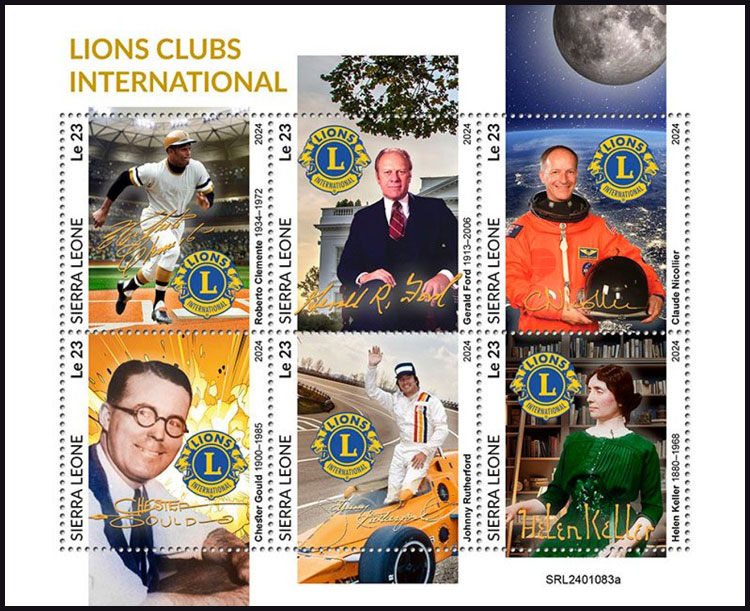2024 Sierra Leone – Lions Club International with Roberto Clemente, Chester Gould, Gerald Ford, Johnny Rutherford, Claude Nicollier, Helen Keller