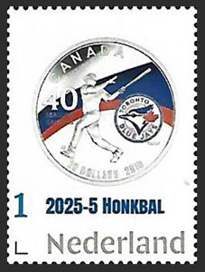 2025 Netherlands – Honkbal 5, Toronto Blue Jays Coin, Baseball Stamp