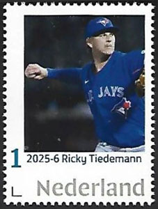 2025 Netherlands – Honkbal 6, Rickey Tiedemann, Baseball Stamp