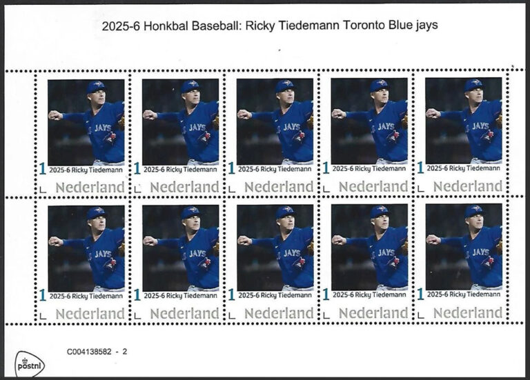 2025 Netherlands – Honkbal 6, Rickey Tiedemann, Baseball Sheet (10 values)