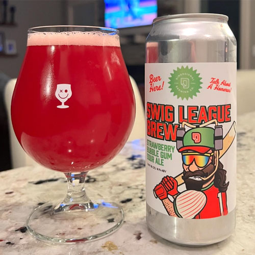 Dimensional Brewing – Swig League Brew Strawberry Bubble Gum Sour Ale in a Glass