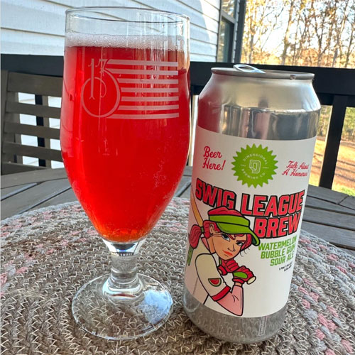 Dimensional Brewing – Swig League Brew Watermelon Bubble Gum Sour Ale in a Glass