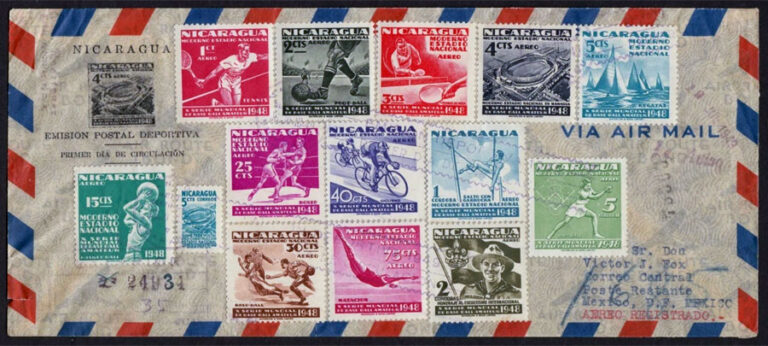 1949 Nicaragua – Amateur World Series of Baseball, First Day Issue of Square Stamps