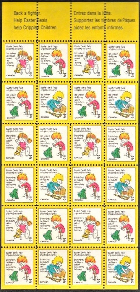 1980 Canada Easter Seals Sheet (Yellow) – Help Crippled Children