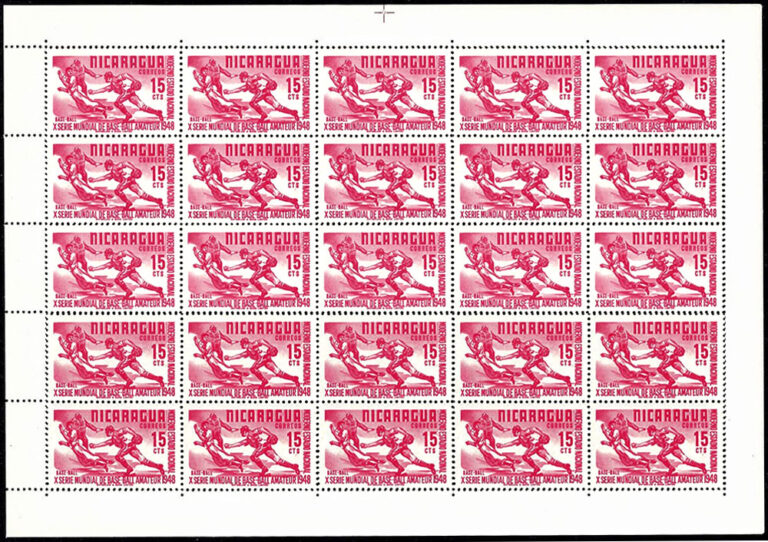 1949 Nicaragua – 10th World Series of Amateur Baseball – 15¢ Sheet – Baseball