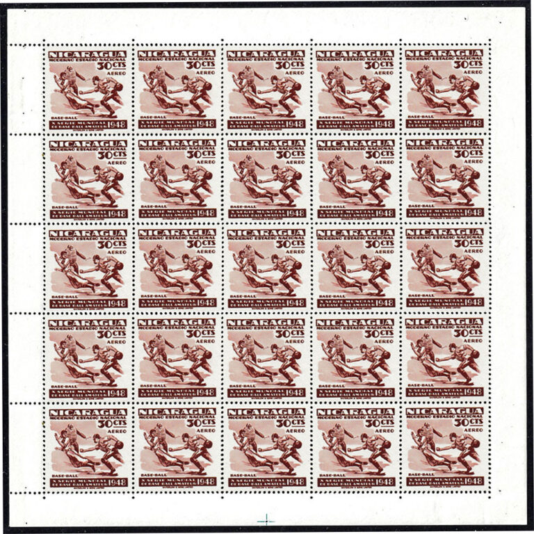1949 Nicaragua – 10th World Series of Amateur Baseball – 30¢ Sheet – Baseball