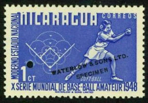 1949 Nicaragua – 10th World Series of Amateur Proof of Ordinary Softball – 1¢