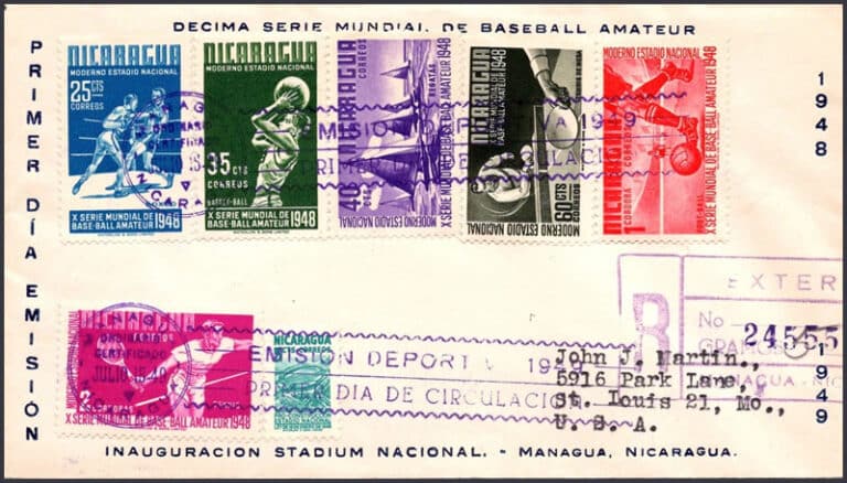1949 Nicaragua – Amateur World Series of Baseball, First Day Issue of Land Stamps, II