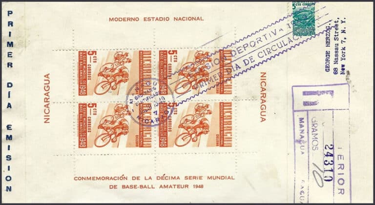 1949 Nicaragua – 10th World Series of Baseball: Cycling for C$5 FDC