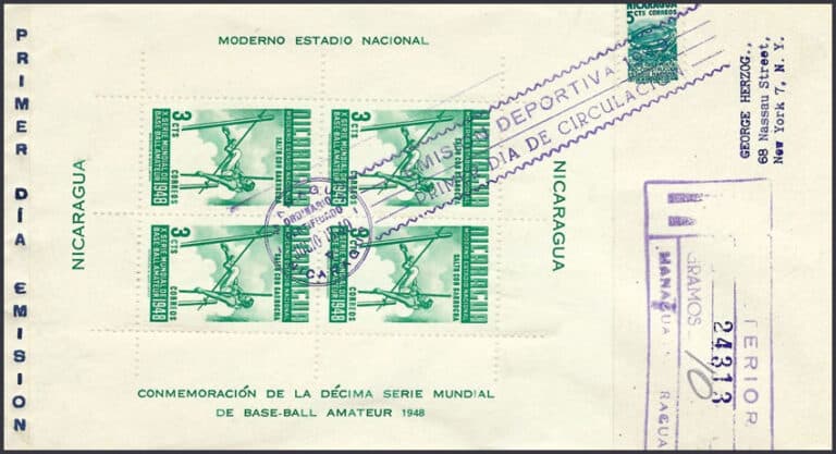 1949 Nicaragua – 10th World Series of Amateur Baseball – 3¢ Pole Vault FDC