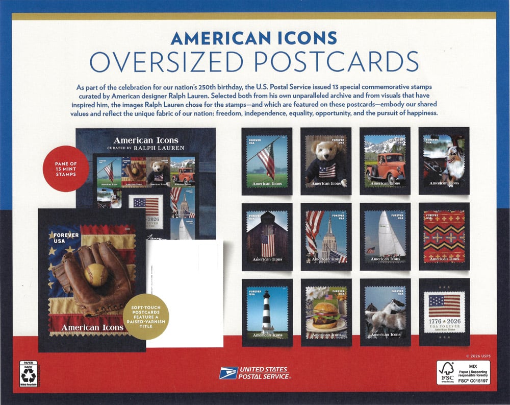 2026 American Icons: Oversized Postcards Info Sheet